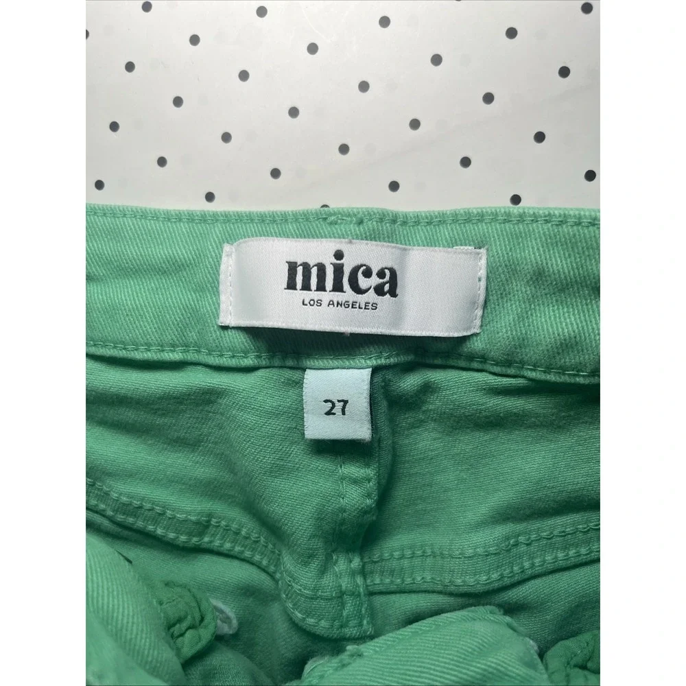 Mica Los Angeles Green Frayed Hem Flare Jeans Women's Size 27 Stretch